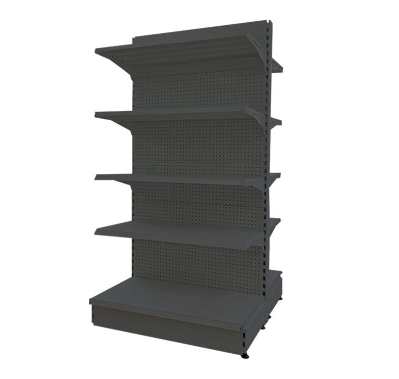 Black double-sided gondola shelf