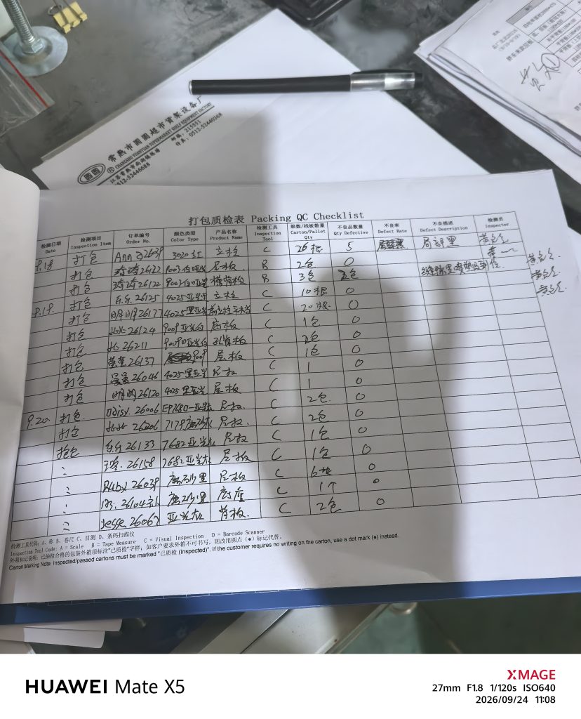 XINGYE shelving packaging quality inspection checklist
