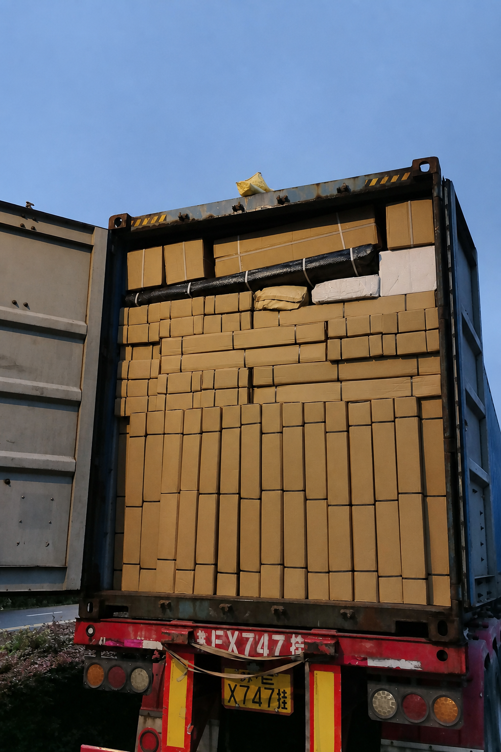Supermarket shelving cargo prepared for international container shipment